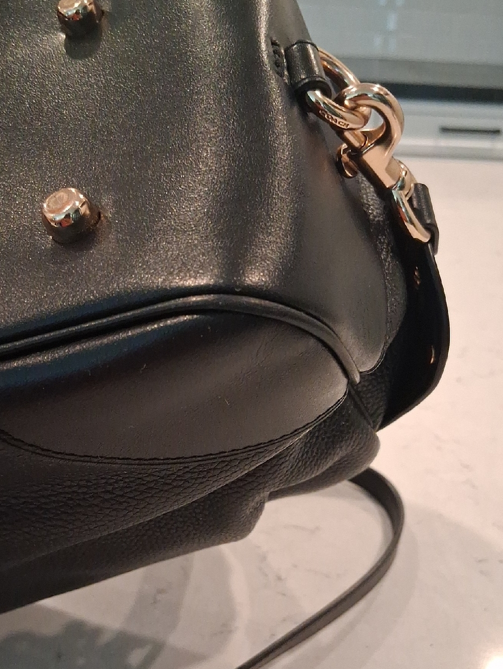 Coach Black Pebbled Leather Satchel with Gold Hardware and Crossbody Strap - Picture 4 of 10